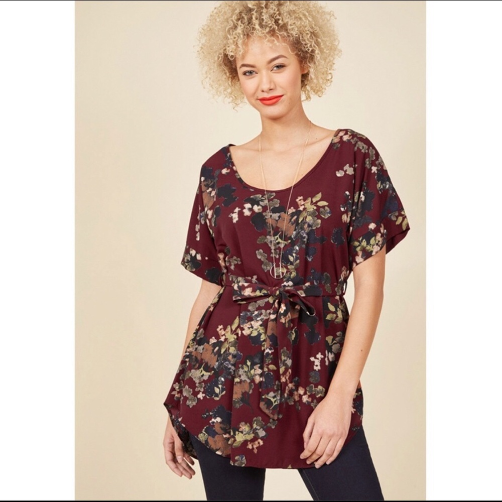 ModCloth floral tunic in burgundy
